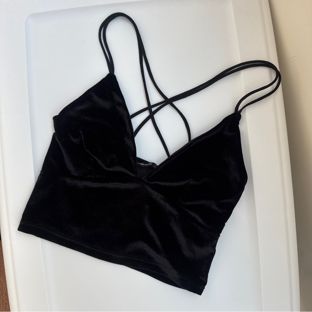 Stradivarius Black Velvet Crop Top
